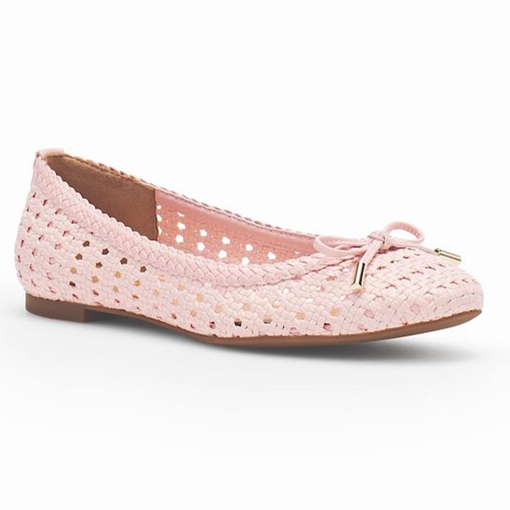 Talbots Olympia light pink faux leather woven ballet flats with bow size 9